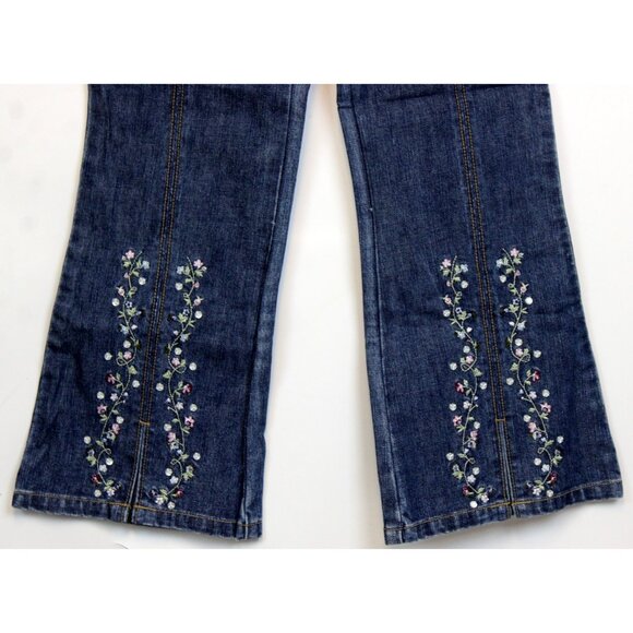 NWT 2005 Gymboree Winter Princess Denim Jeans Flowers Embroidered Straight Sz 5 - Picture 3 of 6